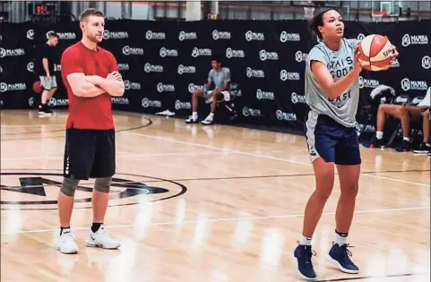  ?? Alex Bazzell / Contribute­d Photo ?? Basketball trainer Alex Bazzell, left, works with his fiance, Lynx star Napheesa Collier.