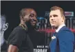  ??  ?? Terence Crawford (left) and Jeff Horn facing off.