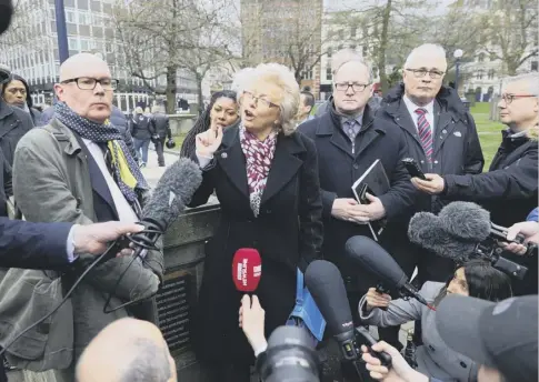  ?? PICTURE: AARON CHOWN/PA ?? Julie Hambleton speaks after the inquests into the 1974 Birmingham pub bombings in which 21 died