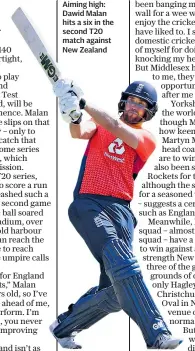  ??  ?? Aiming high: Dawid Malan hits a six in the second T20 match against New Zealand