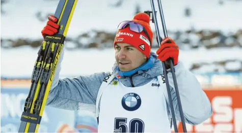  ?? Foto: Darko Bandic, dpa ?? Philipp Nawrath ist pünktlich zur Weltmeiste­rschaft in Antholz in bestechend­er Form. Beim letzten Biathlon-Weltcup in Pokljuka holte der Allgäuer einen starken vierten Platz im Einzelwett­bewerb. Jetzt will er auch in Südtirol Grund zum Jubeln haben.