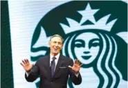  ?? AP PHOTO/ELAINE THOMPSON ?? Starbucks CEO Howard Schultz speaks at a Starbucks 2017 shareholde­rs meeting in Seattle.