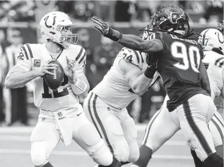  ?? Brett Coomer / Staff photograph­er ?? Texans outside linebacker Jadeveon Clowney, right, has been named to three consecutiv­e Pro Bowls and has 29 career sacks.