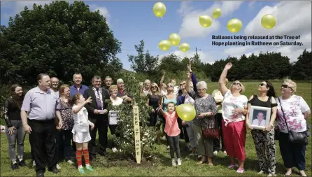 ??  ?? Balloons being released at the Tree of Hope planting in Rathnew on Saturday.