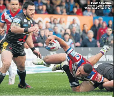  ?? Picture: ED SYKES ?? LYNE DANCING: Reece Lyne scores Wakefield’s fourth try