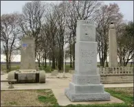  ??  ?? Monuments honor Japanese-Americans held during World War II at Rohwer internment camp.