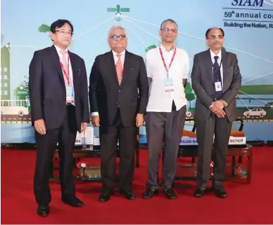  ??  ?? L to R: Kenichi Ayukawa, VP, SIAM and MD & CEO, Maruti Suzuki India, Rajan Wadhera, President, SIAM & President, Automotive Sector, Mahindra & Mahindra, Dr. A R Sihag, Secretary, Dept. of HI, MoHIPE, GoI, Vishnu Mathur, Director General, SIAM .