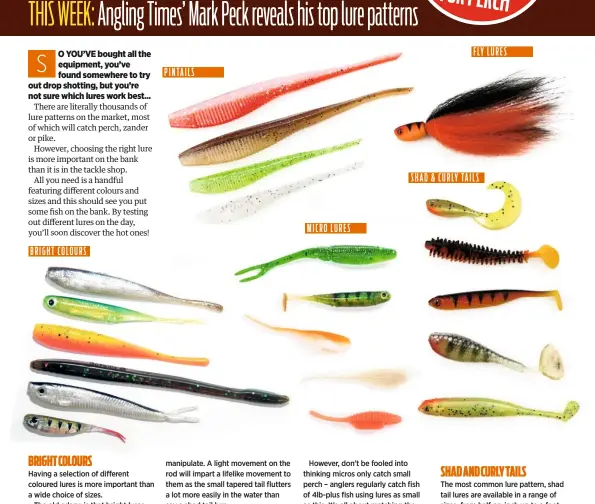  ??  ?? PINTAILS MICROLURES FLYLURES SHAD&CURLYTAILS BRIGHT COLOURS