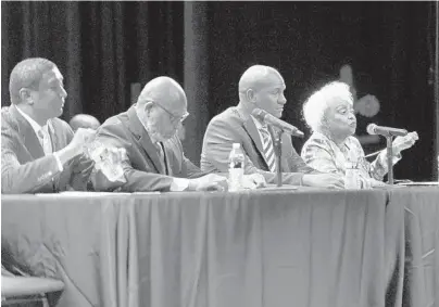  ?? MICHAEL LAUGHLIN/STAFF PHOTOGRAPH­ER ?? Broward County Supervisor of Elections Brenda Snipes, right, who described her office as “the bedrock and the foundation of whatever goes on the political arena,” said voting is critical. “It is the part that equalizes all of us,” she said.