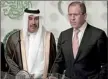  ??  ?? Russian Foreign Minister Sergei Lavrov and Qatari Prime Minister Sheikh Hamad bin Jassem alThani (L), at a Cairo news conference yesterday. AFP