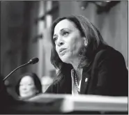  ?? AP/ANDREW HARNIK ?? Sen. Kamala Harris, D-Calif., speaks Wednesday during Attorney General William Barr’s testimony before a Senate Judiciary Committee hearing on Capitol Hill in Washington.