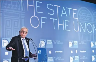  ?? MAURIZIO DEGL’INNOCENTI/ANSA VIA AP ?? European Commission President Jean-Claude Juncker chose to speak mostly in French during the State of the Union conference in Florence, Italy last week, sending a message that English is losing ground in the EU.