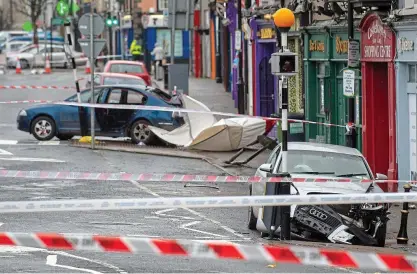  ??  ?? Debris: The scene of the accident, yesterday, in Castleblay­ney in which Mr Marron died