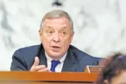  ?? AP PHOTO/ SUSAN WALSH, POOL ?? Sen. Dick Durbin, D-Ill., speaks before the Senate Judiciary Committee on Thursday, the fourth day of hearings on Supreme Court nominee Amy Coney Barrett on Capitol Hill in Washington.