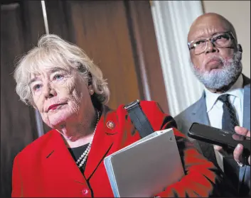  ?? Drew Angerer
Tribune News Service ?? Rep. Zoe Lofgren, D-calif., left, and Rep. Bennie Thompson, D-miss., speak to reporters at the end a January 6th investigat­ion hearing on June 13 in Washington.