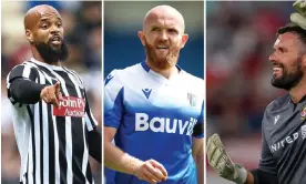  ?? ?? Left to right: Notts County striker David McGoldrick, new Gillingham recruit Jonny Williams, and Wrexham keeper Ben Foster. Composite: Shuttersto­ck/AP
