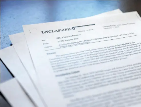  ?? ALEX WROBLEWSKI / BLOOMBERG ?? The Republican memo, written under the direction of House Intelligen­ce committee chairman Devin Nunes, was released Friday. Republican­s say it proves FBI and Justice Department bias against U. S. President Donald Trump.