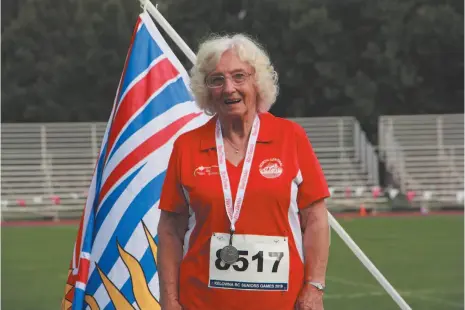  ?? HANDOUT PHOTO ?? Arna Kristian from Prince George poses with the five silver medals she won in the women’s 85-89 category at the B.C. 55+ Games.