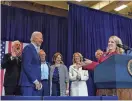  ?? ELIZABETH FRANTZ/REUTERS ?? Kerry Kennedy speaks Thursday as other members of the Kennedy family stand on stage with President Joe Biden at a campaign event in Philadelph­ia.