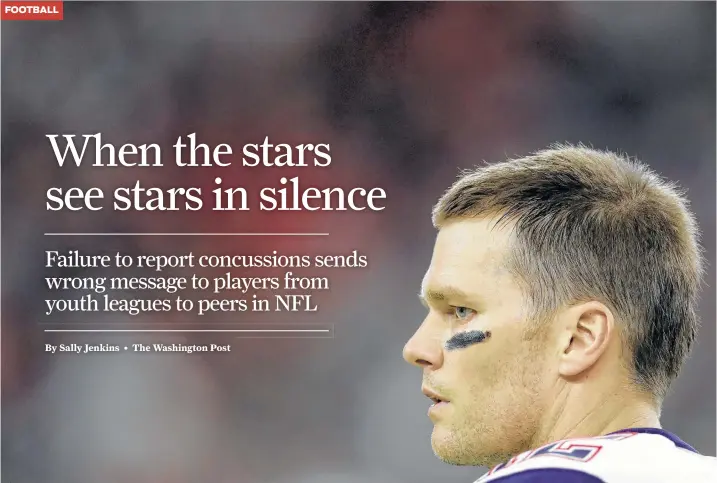  ?? Kevin C. Cox / Getty Images ?? Tom Brady’s wife ignited the latest debate on concussion­s by claiming an unreported one last season.