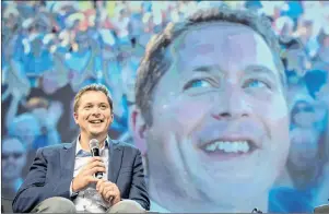 ?? CP PHOTO ?? Conservati­ve Leader Andrew Scheer is seen on stage while speaking to delegates at the Conservati­ve national convention in Halifax on Saturday.