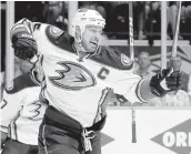  ?? MARK HUMPHREY/ASSOCIATED PRESS ?? Ducks center Ryan Getzlaf celebrates Thursday after scoring against Nashville in the first period of Game 4.