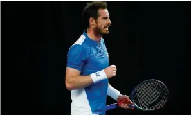  ??  ?? Andy Murray hoped to see improvemen­t in his hip in future matches after beating Liam Broady in Roehampton. Photograph: Clive Brunskill/Getty Images for Battle Of The Brits