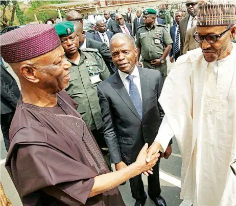  ??  ?? APC National Chairman, Chief John Odigie-oyegun, Vice President, Prof. Yemi Osinbajo, and President Muhammadu Buhari at the APC National Executive Meeting at the party’s National Secretaria­t, Abuja...yesterday. PHOTO PHILIP OJISUA