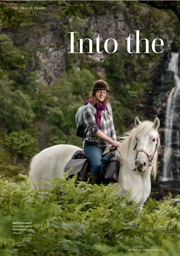  ??  ?? Back in the saddle: Iona Scobie and Cal Flyn at Smokey Falls, Ullapool.