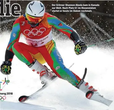  ??  ?? Der Eritreer Shannon Abeda kam in Kanada zur Welt. Nach Platz 61 im Riesenslal­om startet er heute im Slalom nochmals.