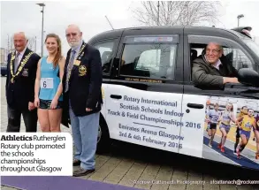  ??  ?? Athletics Rutherglen Rotary club promoted the schools championsh­ips throughout Glasgow