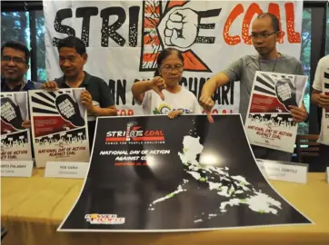  ??  ?? ACTIVISTS call for moratorium on new coal plants during a press conference in Quezon city.