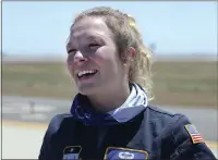  ?? ?? Haley Brunkal of Vacaville talks about her experience­s while attending the United States Air Force Academy Friday at Travis Air Force Base. Brunkal, a graduate of Vacaville High School is a junior at the academy majoring in medicine.