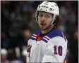  ?? DAVID ZALUBOWSKI - THE ASSOCIATED PRESS ?? FILE - New York Rangers left wing Artemi Panarin (10) is shown in the second period of an NHL hockey game in Denver, in this Wednesday, March 11, 2020, file photo.