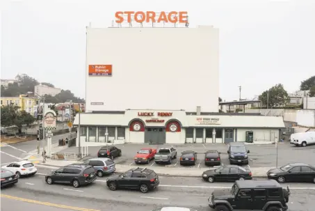  ?? Amy Osborne / Special to The Chronicle ?? A developer has submitted a plan for a housing complex on the Lucky Penny site at 2670 Geary Blvd. in S.F. It is the first proposal under the new Home-SF law, which permits taller buildings and greater density in exchange for more affordable units.