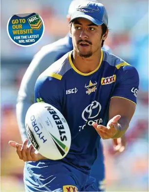  ?? PHOTO: ZAK SIMMONDS ?? PRESSURE’S ON: Enari Tuala is one of only two players in North Queensland’s back five to retain their place for Friday night’s clash in Townsville with the Warriors.