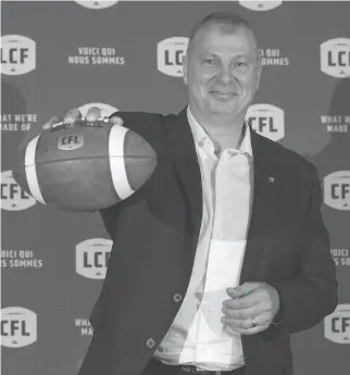  ?? CRAIG ROBERTSON/FILES ?? Using his brains and personalit­y, CFL commission­er Randy Ambrosie carved out a nine-year career in the league as an offensive lineman, even though he believes he had the fitness to play only three.