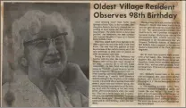  ?? Photo courtesy BV Historial Museum ?? Josephine (“Jo”) Roberts Mobberly, who was born in the Pea Ridge area in 1877, was featured in the August 1975 issue of the Village Vista as being the Village’s oldest resident at that time as she celebrated her 98th birthday.