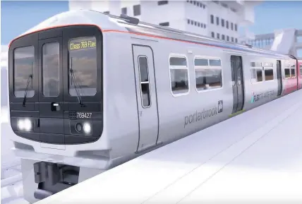  ?? Porterbroo­k ?? > The Porterbroo­k Flex trains which will come to Wales next year