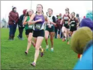  ?? ANTON ALBERT — THE MORNING JOURNAL ?? Avon’s Abby King leads a pack that includes Amherst’s Kalyn Potyrala and Rocky River’s Mafe Chaves-Bernal during the Division I Youngstown Region meet at Boardman on Oct. 28.