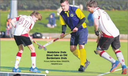  ?? Pictures: Matthew walker fM4681096, fM4681118 below Results: ?? Maidstone 2nds (blue) take on Old Bordenians 2nds