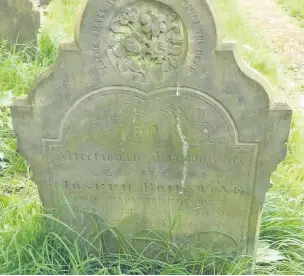  ??  ?? Headstone of Joseph Boilstone Senior, St Giles churchyard