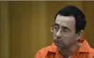  ?? Matthew Dae Smith /Lansing State Journal via AP ?? Larry Nassar listens during victim impact statements in February 2018.