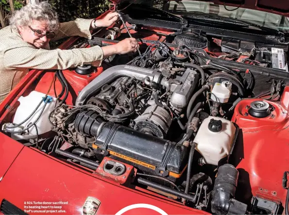  ??  ?? A 924 Turbo donor sacrificed its beating heart to keep Tref’s unusual project alive.