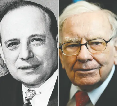  ?? INVESTOPED­IA.COM JOHANNES EISELE / AFP VIA GETTY IMAGES ?? Economist Benjamin Graham, left, is considered the father of value investing, an investment approach he began teaching at Columbia Business School in 1928, and Warren Buffett was one of his students.