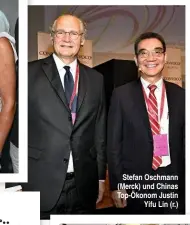  ??  ?? Stefan Oschmann (Merck) und Chinas Top-Ökonom Justin Yifu Lin (r.)