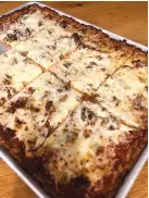  ?? Submitted photo ?? ■ These rectangles­haped pizzas, made in the style of those cafeteria pizzas so many had in school, are now flying out of the kitchen at Heav’nly Foods in Mount Pleasant, Texas. They even have a keto version.