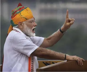  ?? Bild: Manish Swarup ?? Narendra Modi talar till nationen på nationalda­gen, 15 augusti.