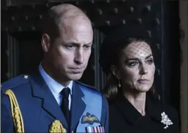  ?? EMILIO MORENATTI — THE ASSOCIATED PRESS ?? Britain's Prince William and Kate, Princess of Wales, leave after they paid their respects to Queen Elizabeth II in Westminste­r Hall for the lying-in state in London on Sept. 14, 2022.