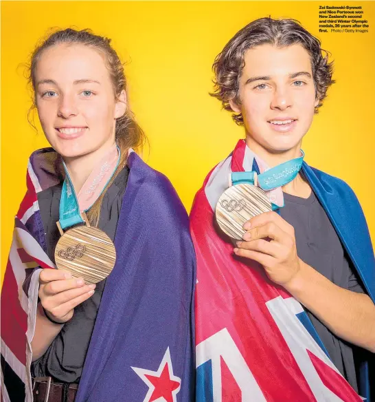  ?? Photo / Getty Images ?? Zoi Sadowski-Synnott and Nico Porteous won New Zealand’s second and third Winter Olympic medals, 26 years after the first.